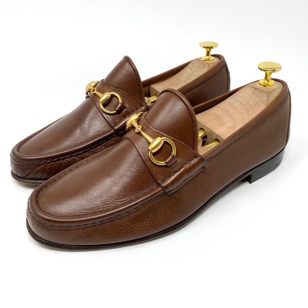 GUCCI Brown Leather Gold Bit Luxury Loafer - Picture 3 of 12
